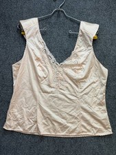 Bali Vintage Camisole Tank Top Lace Trim Beige Nylon Size 38 USA