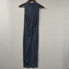 Missguided Womens US 2 Bodycon Midi Dress Ruched Twist Mock Neck Gray Sleeveless