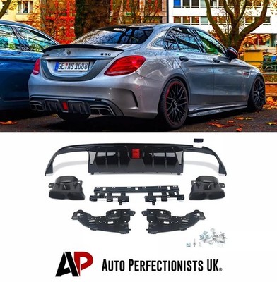 Für Mercedes C Klasse W205 AMG Line C63S B Style Glanz Schwarz Diffusor 14-18