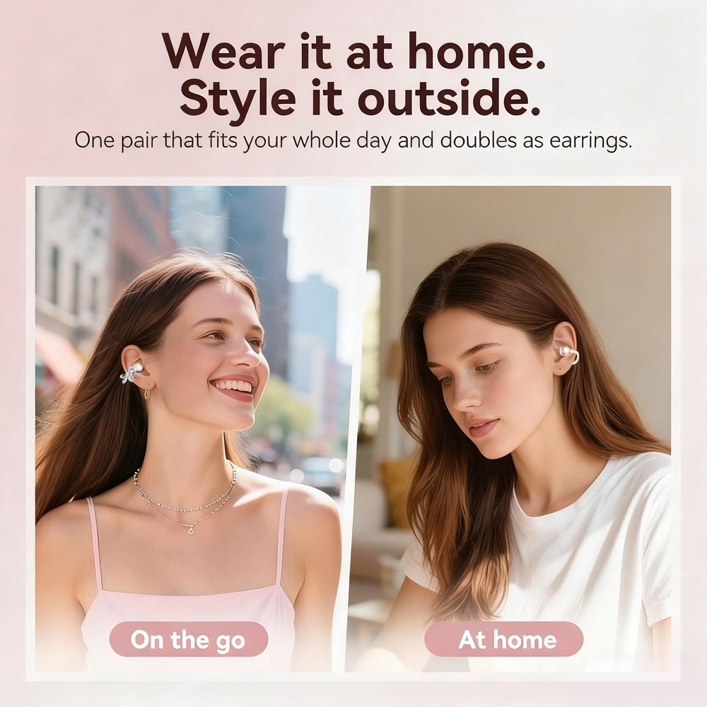 Clip-On Earbuds Jewelry Wireless 6.0 Comfortable Open Ear Headphones