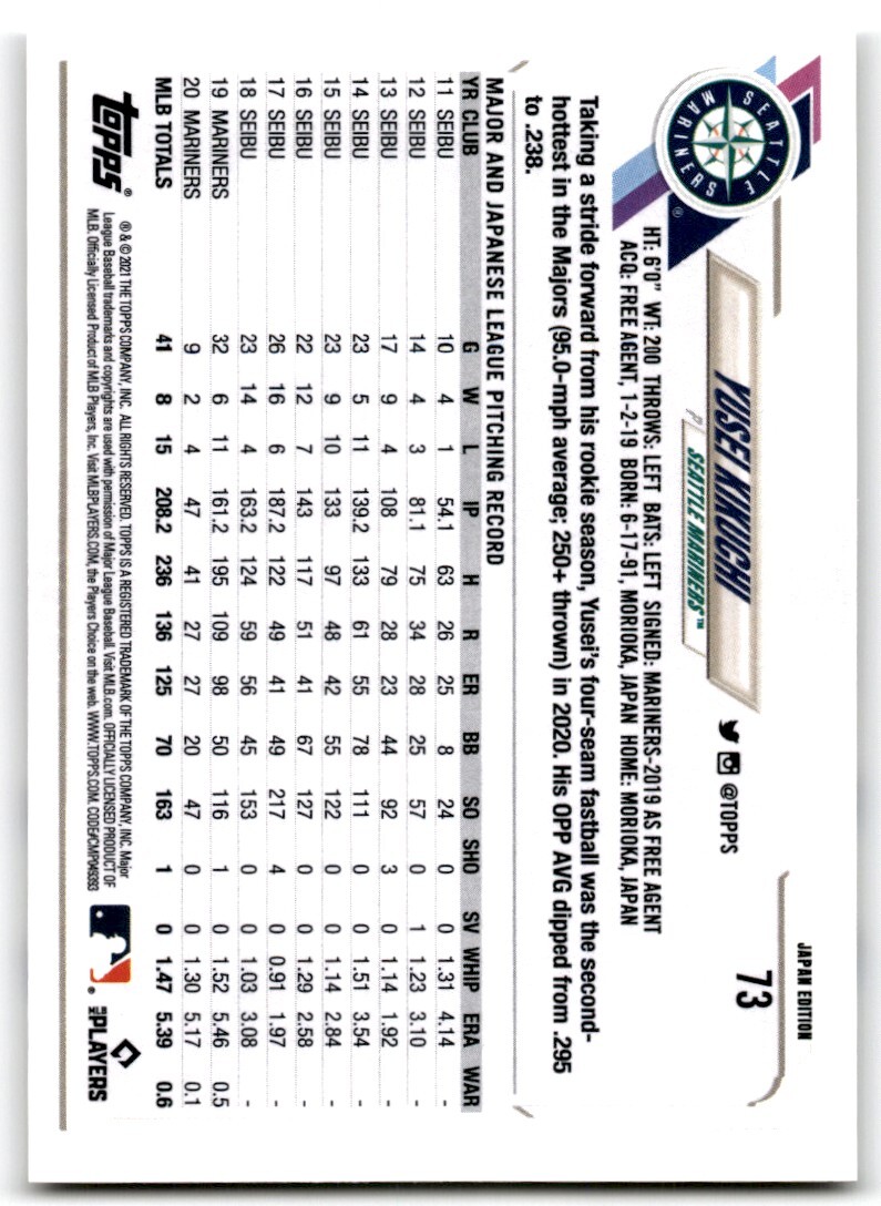 2021 TOPPS JAPAN EDITION YUSEI KIKUCHI SEATTLE MARINERS #73 | eBay