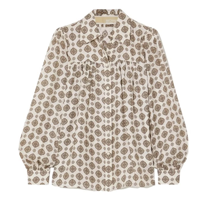 MICHAEL KORS MEDALLION SILK BLEND JACQUARD BLOUSE S ASO - Image 4 of 4