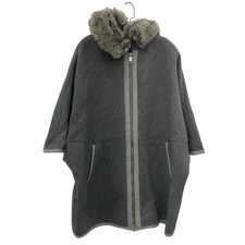 Madeleine Gray Wool Faux Fur Trim Kaftan Oversized Overcoat Jacket Womens Size M