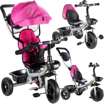 MalPlay Kinder Dreirad 3-in-1 Rosa Kinderdreirad mit 360° Drehsitz Sonnendach