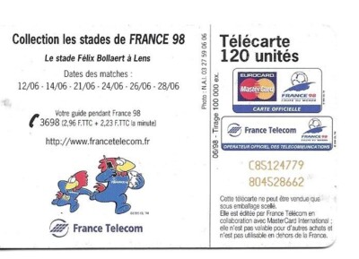 Carte Téléphonique 2000 - OL Olympique Lyonnais Stade Gerland Virage Nord