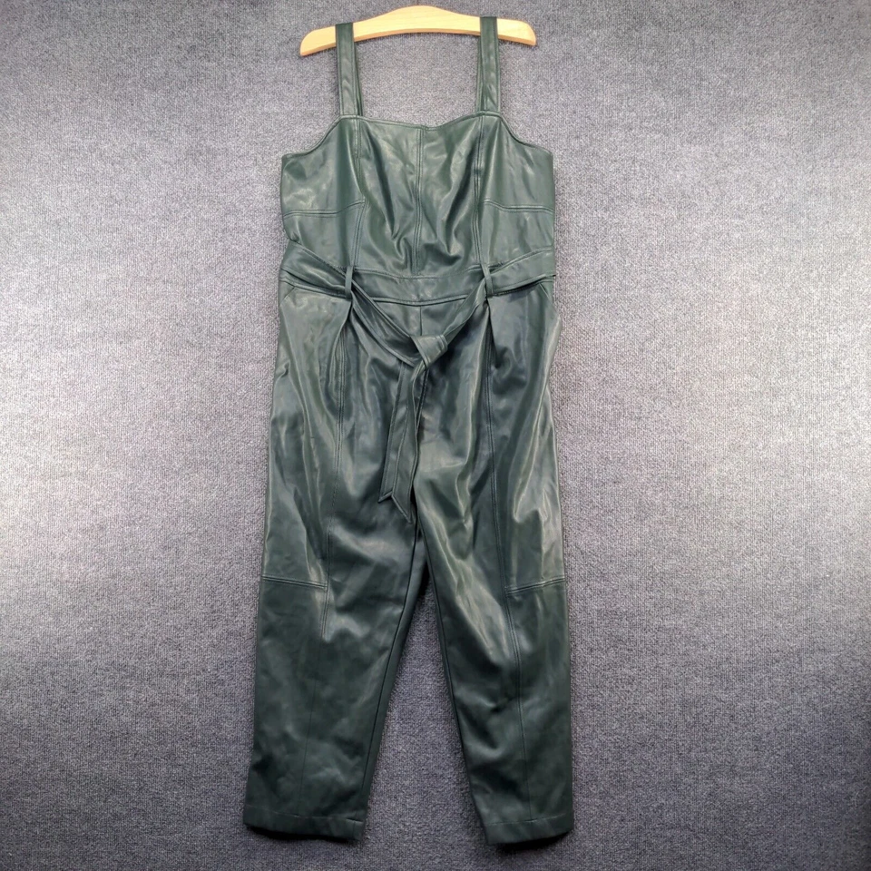 Mono Anthropologie Para Mujer Samira Cuero Vegano 16W Verde Cinturón Cuello Cuadrado Foto 2 de 4