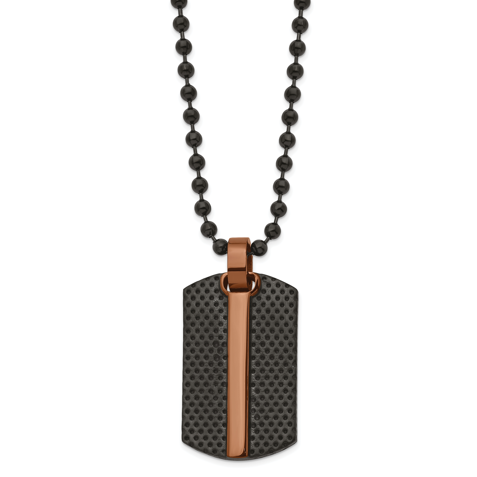 Collar cadena bola etiqueta perro negro marrón texturizado acero cincel Stnls 24
