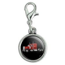 Semi Tractor Trailer Truck Trucker Antiqued Bracelet Charm with Lobster Clasp