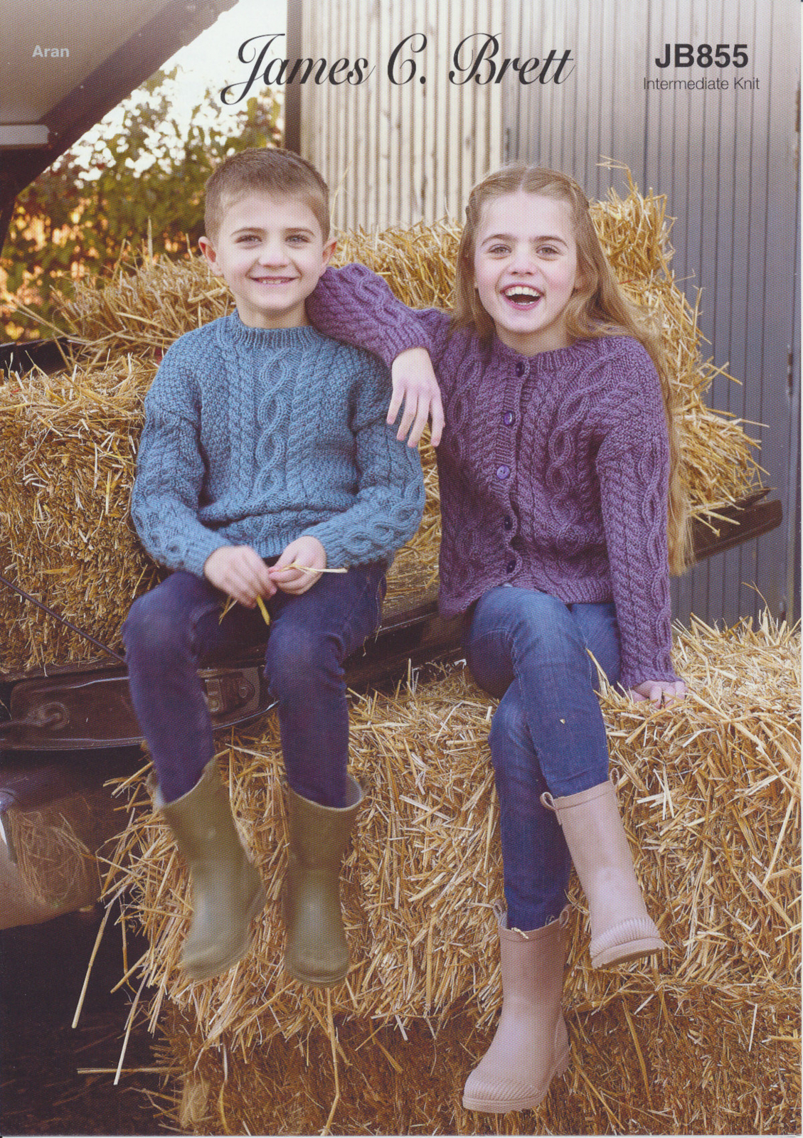 James Brett Aran Knitting Pattern Boys Girls Cable Knit Cardigan & Sweater JB855
