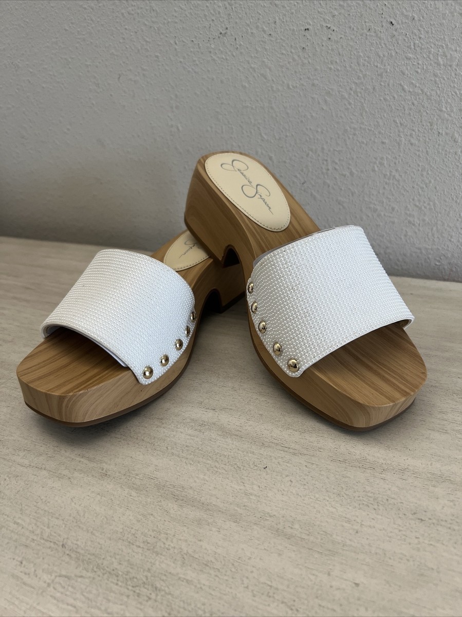 Jessica Simpson Womens Sz 6M Rexile wood Platform Slide Sandals