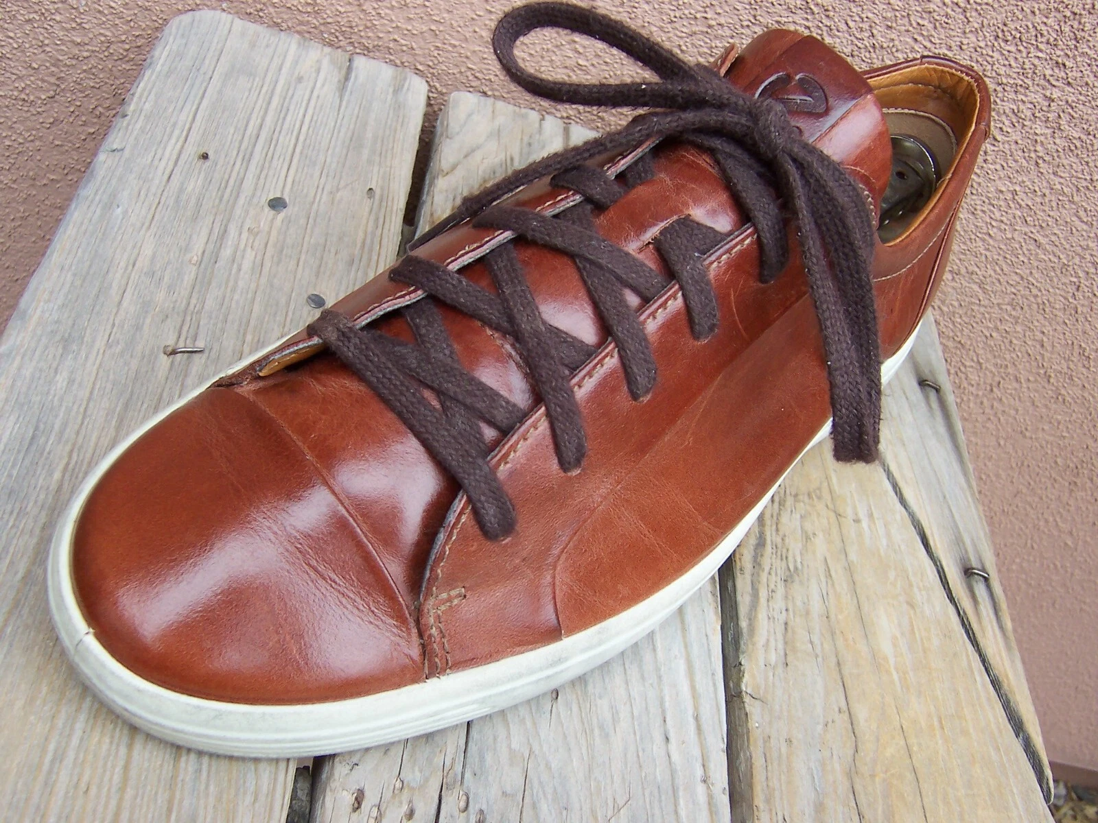 Scarpe eleganti casual da uomo ECCO in pelle marrone stringate sportive tennis Oxford taglia 8 5M