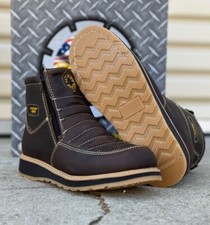 MENS WORK BOOTS LEATHER ZIP UP SAFETY SOFT TOE OIL RESISTANT SUPER LIGHT WEIGHT.