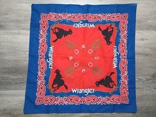 Vintage Wrangler Cowgirl Rodeo Queen Handkerchief Bandana 21" x21" Red Blue