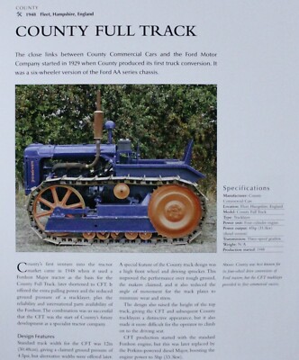 County Full Track Tractor Picture Info Article Sheet Out of Print Farm Wall Art 