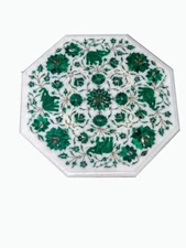 14" Marble Table Top Handmade Inlay Semi Precious Stone Malachite Home Furniture