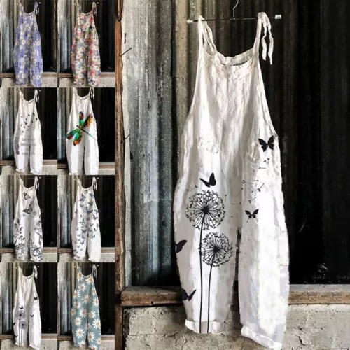 Women Floral Jumpsuit Baggy Dungaree Boho Ladies Summer Romper Playsuit Overalls - Picture 2 of 32