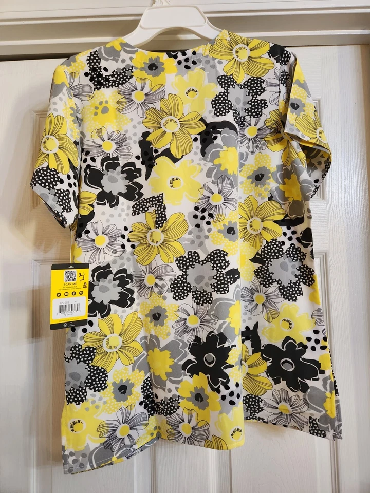 WonderWink Women's Size M  V-Neck Print Scrub Top Floral Multicolor Sun Kissed   - Image 3 of 4