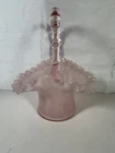 Vintage Pink Ruffled Rim Handled 7" Basket Fenton Art Glass Bowl