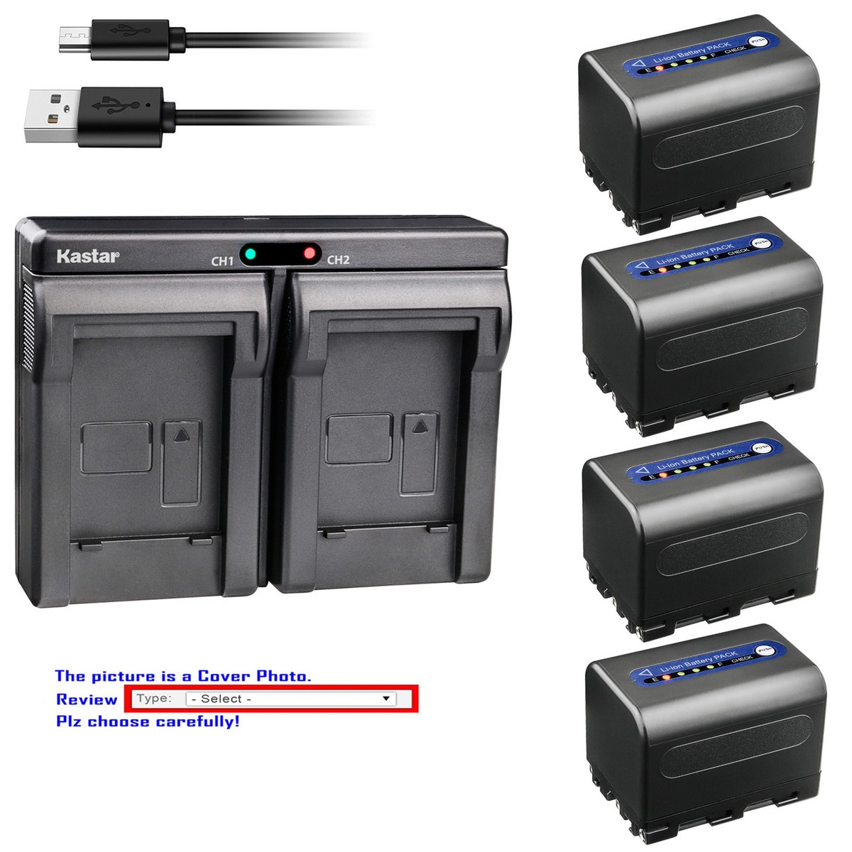 PowerTrust 2 Batterie NP-FM55H / NP-FM50 Con Caricabatterie USB Doppio, Display LCD, Per Sony DSC-F707, F717, F828 E Videocamere CCD