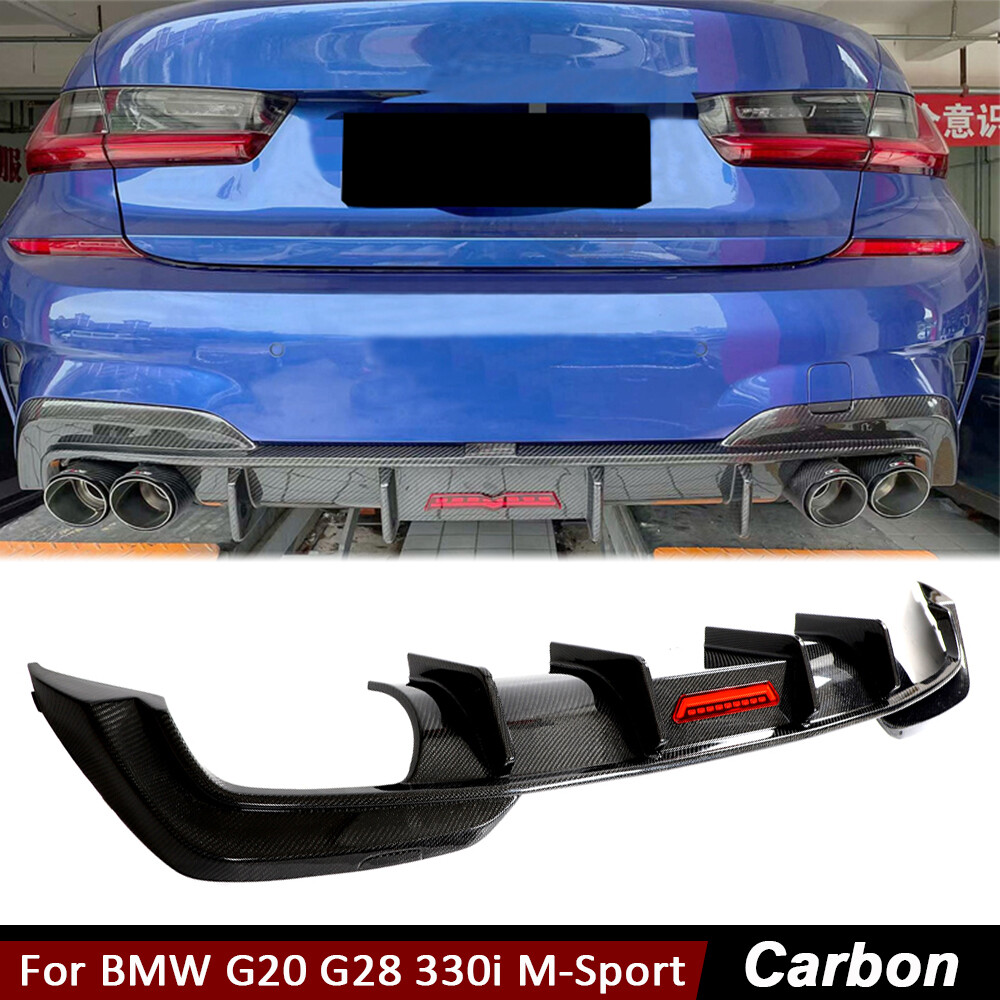 For BMW G20 G28 330i M-Sport 20-23 Real Carbon Rear Bumper Diffuser Lip W/Light