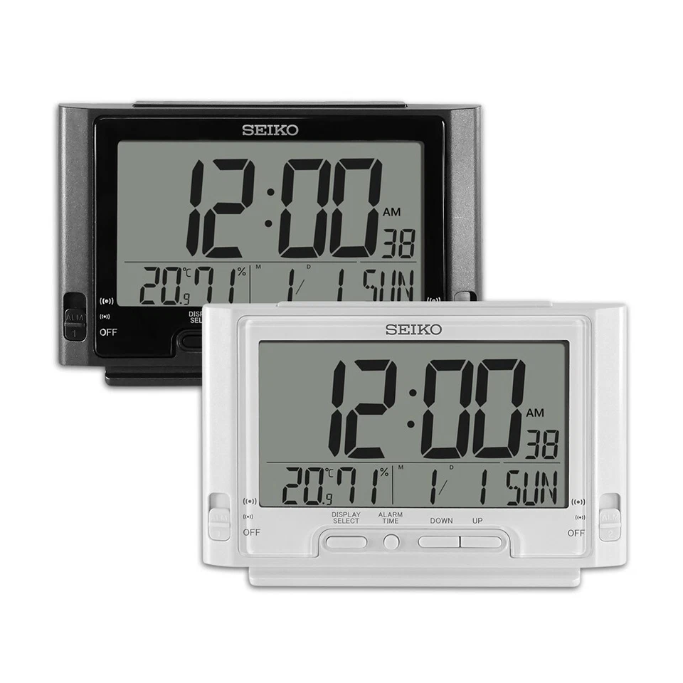 SEIKO LCD Beep alarm clock Calendar Thermometer Hygrometer Snooze Light QHL095 - Image 3 of 4