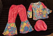 GIRLS flower power child hippie Halloween Costume Set 60's style Size Medium