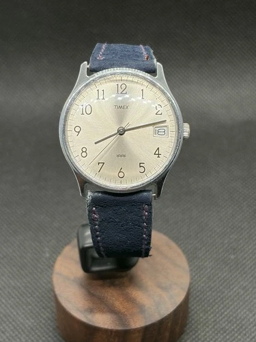 Vintage Timex Manual Wind Date Cream Dial Mens Watch New Strap Runs