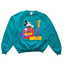 Vintage 80s Mickey Mouse Euro Disney Sweatshirt Youth 14 Teal Crewneck Rare Exc