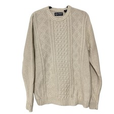 VINTAGE CHAPS Ralph Lauren Cream Sweater LARGE Cable Chunky Knit Fisherman