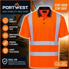 Image of NEW Portwest Hi Vis Polo Shirt Orange Reflective Safety Workwear Short Sleeve XL