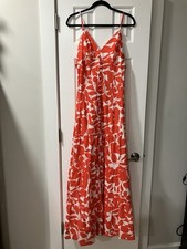 Fashion Nova Dress Sz M Maxi Orange/White  Floral Tiered Adjustable Straps NWT