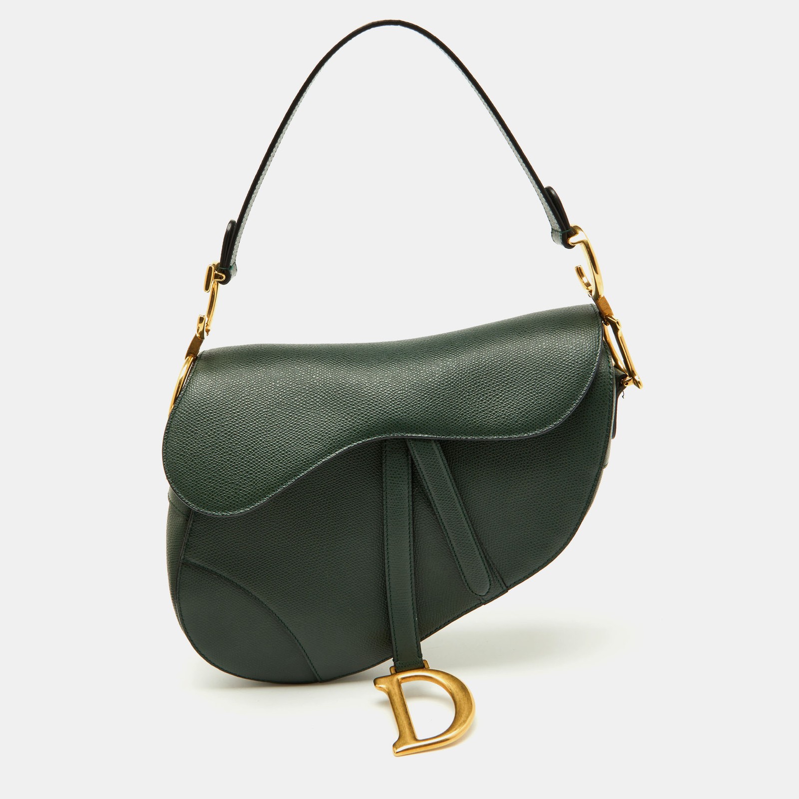 Dior Green Leather Saddle Bag with Gold Hardware