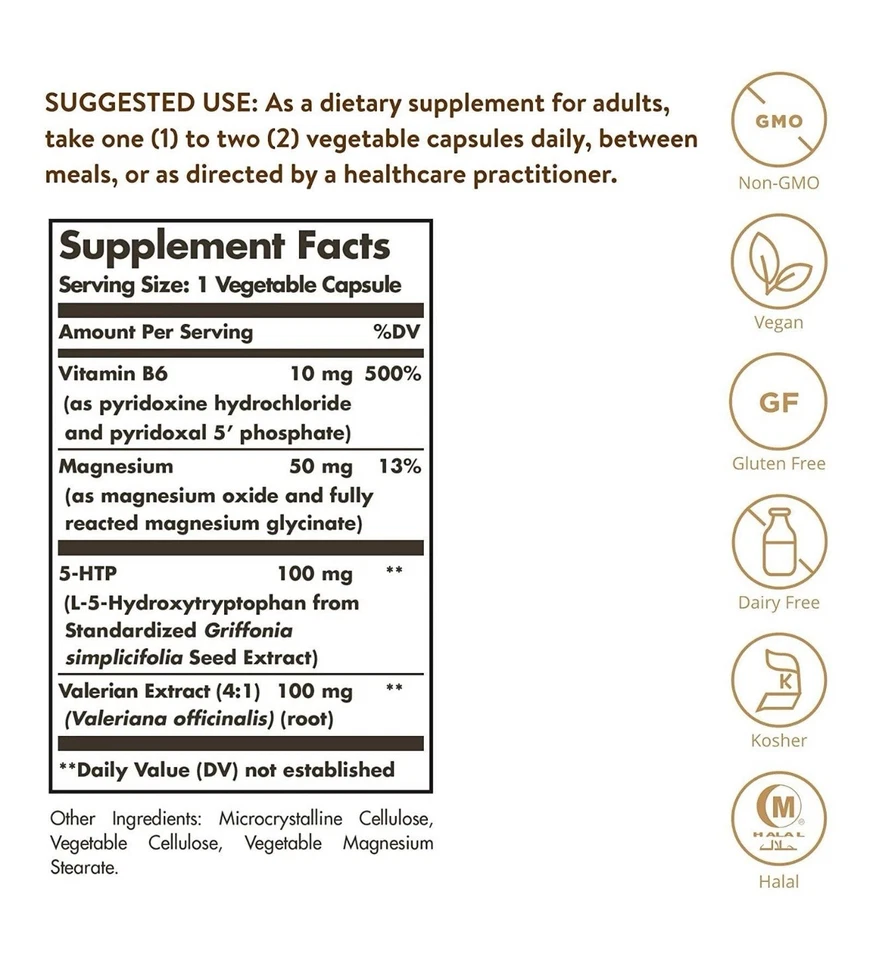 Solgar 5-HTP 100 mg 90 Vegetable Capsules - Image 2 of 4
