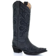 CORRAL Women's L5433 Western Black Filigree Embroidered Snip Toe Boots, Sizes