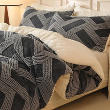 Tufted Boho Comforter Set Queen - Grey Fluffy Sherpa Bedding Set, Soft Fuzzy Jac