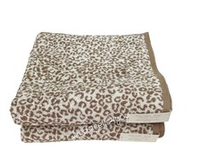Rachel Zoe Leopard Cheetah Bath Towel Set Of 2 Cotton Brown Tan Print NWT 30x56
