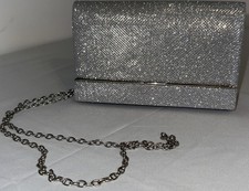 Silver Glitter Evening Bag Clutch Crossbody Silver Chain-detachable Prom Formal