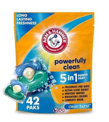 Arm & Hammer Clean Burst 5-in-1 Laundry Detergent Power Paks, High Efficiency (4