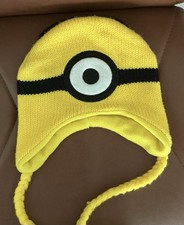 Minion Despicable Me Beanie Hat Cap Yellow One Size Ear Flaps w/Braids FREE SHIP