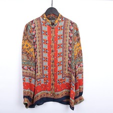 ETRO Womens Multicolor Geometric Button-Up Fractal Floral 100% Silk Blouse Shirt