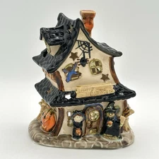 Happy Halloween Haunted House Tea Light Holder Ceramic 6 X 5 Inch