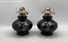 Juego de 2 lámparas al óleo vintage de vidrio floral negro pintadas a mano Kaadan Ltd