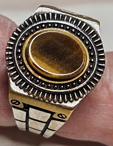 Vintage Mens Ring - 925 Silver With Tiger Eye Stone - Size 10.5
