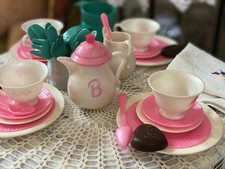Barbie Tea set With Yellow Rosette Hand Painted Wooden Table And Chair Set