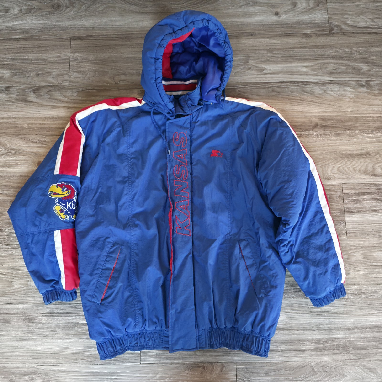 Vintage Starter university of Kansas KU Puffer JACKET XL