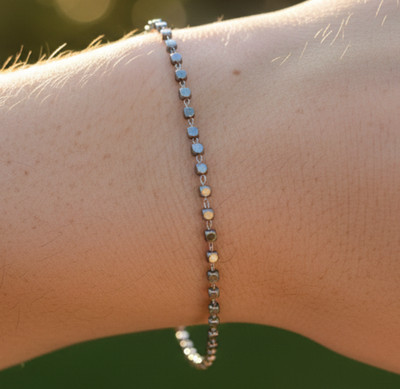 Elegant Silver Tone Bracelet Minimalist Modern Tiny Square Beaded Pattern