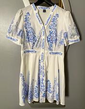 SHEIN White & Blue Floral Dress L