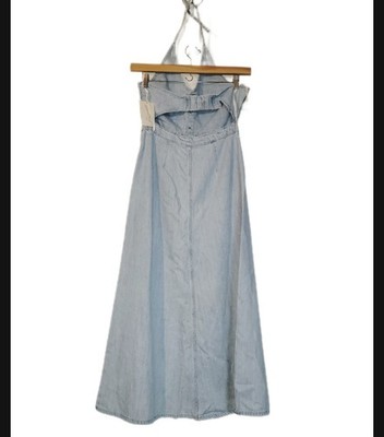 universal thread halter denim dress Universal Thread Women's Halter Neck Denim Maxi Dress with Pockets -Light  Blue 6