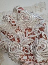 HEAVY EMBROIDERED VENISE GUIPURE BRIDAL WHITE LACE FABRIC REMNANTS