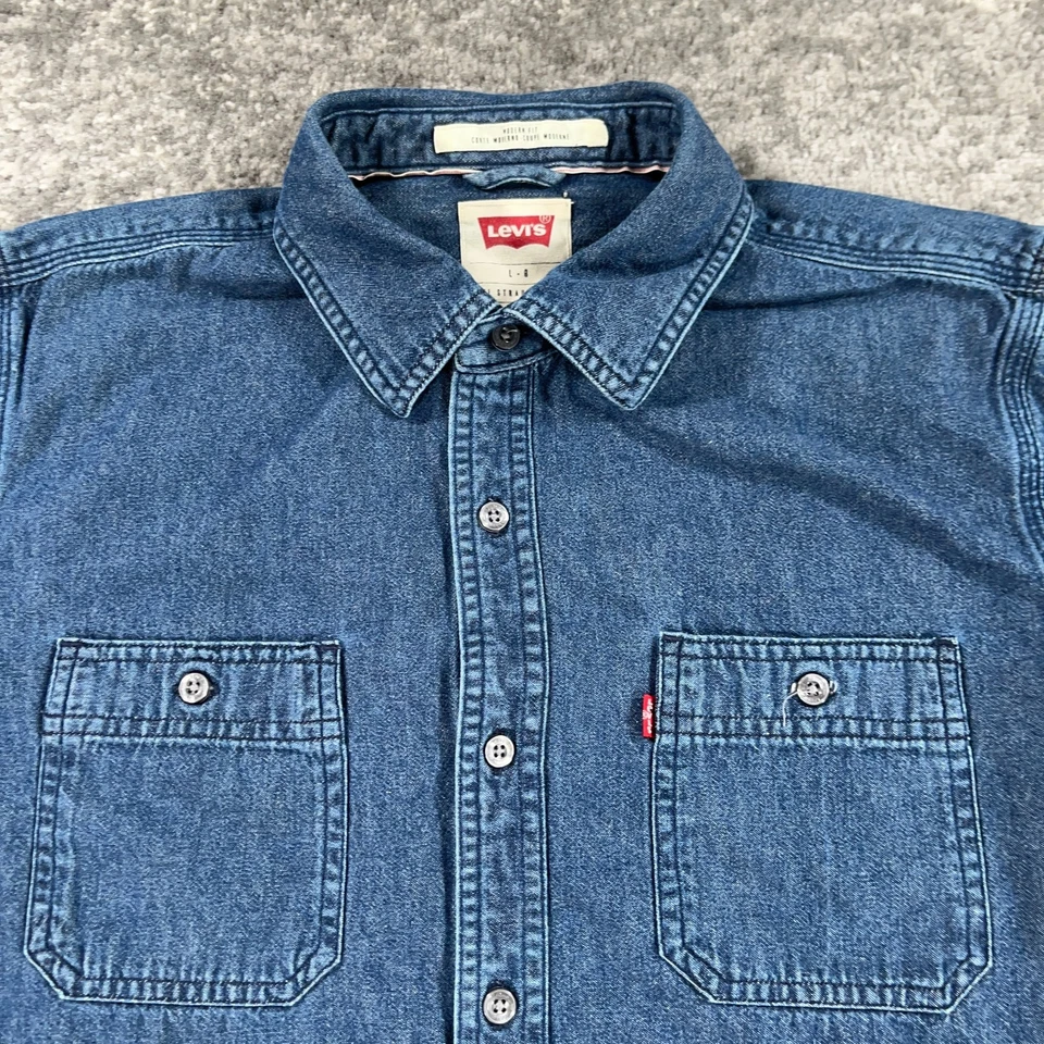 Camisa Levis Denim Para Hombres Grande Azul Calce Moderno Abotonada Manga Larga Ropa de Trabajo Logo Foto 2 de 4